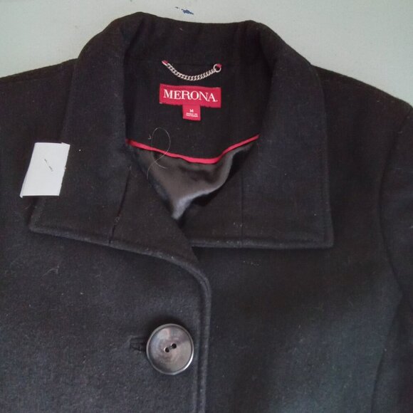 Women's M merona single breasted wool blend blend pea coat Black short cold weat - Picture 7 of 8